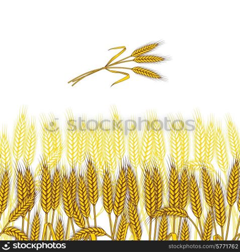 Background with ripe yellow wheat ears, vector illustration.