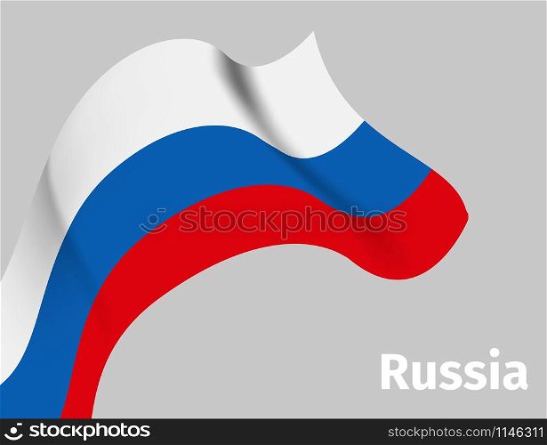 Background with Russian wavy flag on grey, vector illustration. Background with Russian wavy flag
