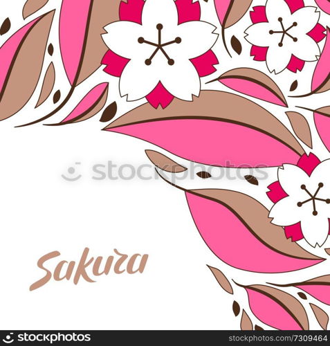 Background with sakura or cherry blossom. Floral japanese ornament of blooming flowers and leaves.. Background with sakura or cherry blossom.