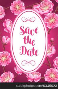Background with sakura or cherry blossom. Save the date. Floral japanese ornament of blooming flowers. Background with sakura or cherry blossom. Save the date. Floral japanese ornament of blooming flowers.