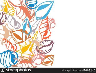Background with seashells. Tropical underwater mollusk shells decorative illustration.. Background with seashells.