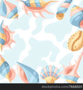 Background with seashells. Tropical underwater mollusk shells decorative illustration.. Background with seashells.