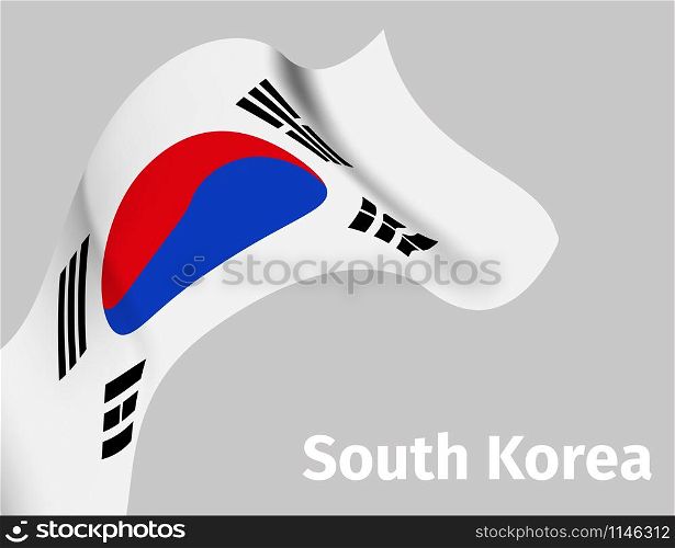 Background with South Korea wavy flag on grey, vector illustration. Background with South Korea wavy flag