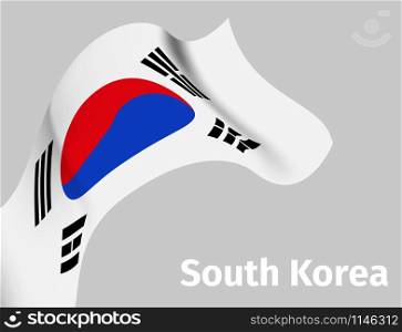 Background with South Korea wavy flag on grey, vector illustration. Background with South Korea wavy flag