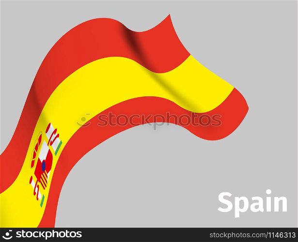 Background with Spain wavy flag on grey, vector illustration. Background with Spain wavy flag