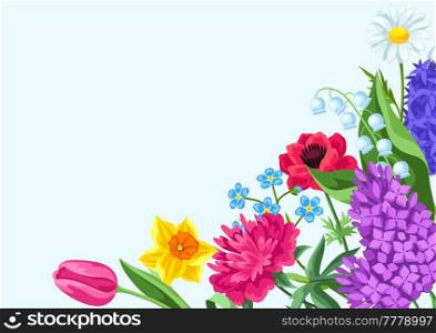 Background with spring flowers. Beautiful decorative bouquet of blooming plants. Natural illustration.. Background with spring flowers. Beautiful decorative bouquet of blooming plants.