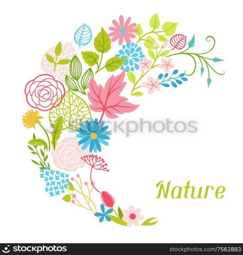 Background with spring flowers. Beautiful decorative natural plants, buds and leaves.. Background with spring flowers.