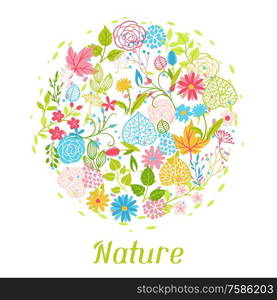 Background with spring flowers. Beautiful decorative natural plants, buds and leaves.. Background with spring flowers.