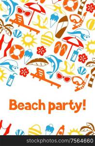 Background with summer and beach objects. Illustration of stylized items.. Background with summer and beach objects.