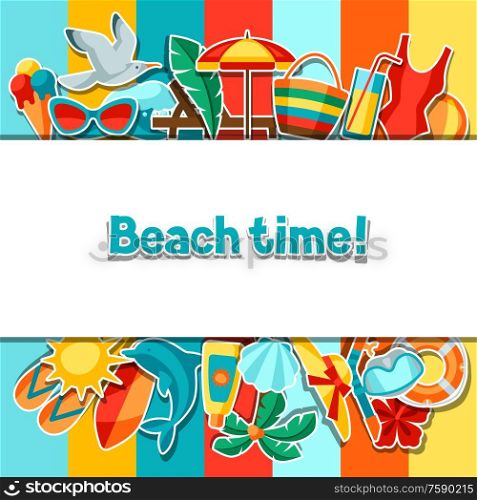 Background with summer and beach objects. Illustration of stylized items.. Background with summer and beach objects.