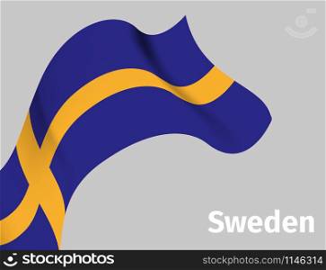 Background with Sweden wavy flag on grey, vector illustration. Background with Sweden wavy flag