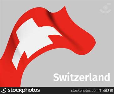 Background with Switzerland wavy flag on grey, vector illustration. Background with Switzerland wavy flag