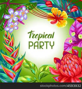 Background with Thailand flowers. Tropical multicolor plants, leaves and buds.