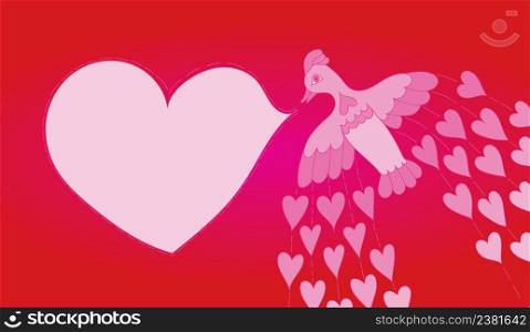 Background with the image of hearts and bird. Romantic card with bird. Vintage bird and heart