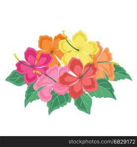 Background with tropical flowers. Vector illustration hibiscus flower. Background with tropical flowers