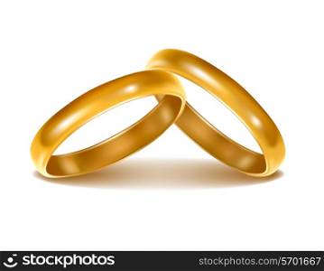 Background with two gold wedding rings. Vector illustration.