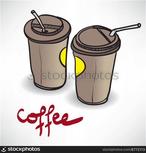 Background with two takeaway coffee cup with space for text
