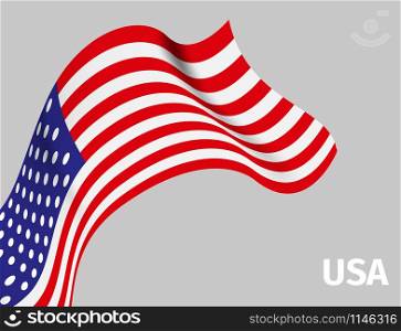 Background with USA wavy flag on grey, vector illustration. Background with USA wavy flag