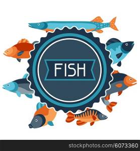 Background with various fish. Image for advertising booklets, banners, flayers, article and social media.