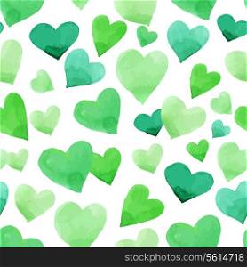 Background with watercolor hearts. Green seamless Irish pattern for St. Patrick?s Day