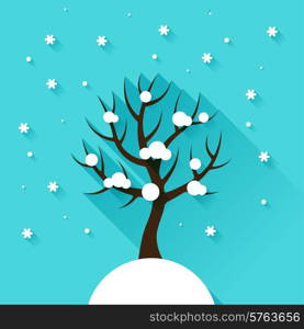 Background with winter tree in flat design style.