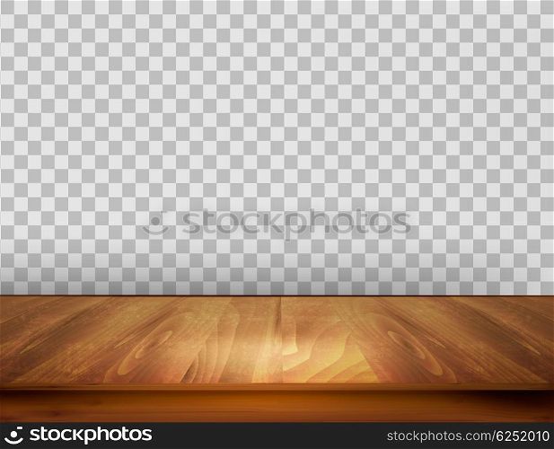 Background with wooden floor and a transparent back wall. Vector.