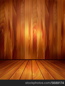 Background with wooden wall and a wooden floor. Vector.