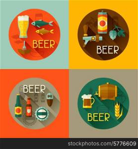 Backgrounds with beer icons and objects in flat style.. Backgrounds with beer icons and objects in flat style