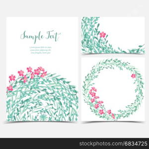 Backgrounds with pink flowers. Set vector illustration of flower and leaves. Backgrounds with pink flowers
