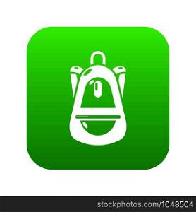 Backpack baggage icon green vector isolated on white background. Backpack baggage icon green vector