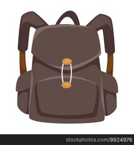 Backpack for travelers or students, school kids pupils satchel. Isolated icon of rucksack with adjustments. Luggage for traveling and tourism, personal stylish accessory vector in flat style. Solid rucksack with clasps and straps, unisex urban bag