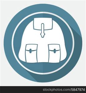 backpack icon on white circle with a long shadow