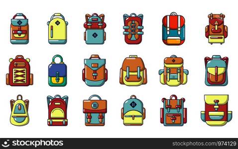 Backpack icon set. Cartoon set of backpack vector icons for web design isolated on white background. Backpack icon set, cartoon style