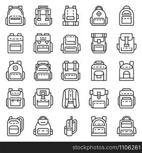 Backpack icon set. Outline set of backpack vector icons for web design isolated on white background. Backpack icon set, outline style