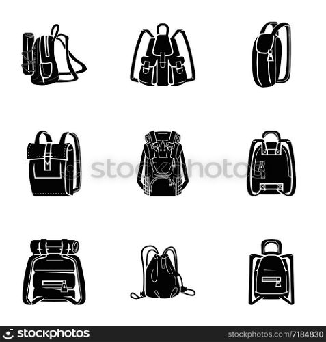 Backpack icon set. Simple set of 9 backpack vector icons for web design isolated on white background. Backpack icon set, simple style
