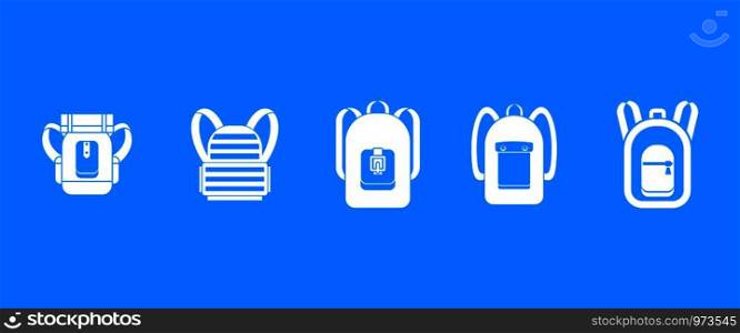 Backpack icon set. Simple set of backpack vector icons for web design isolated on blue background. Backpack icon blue set vector