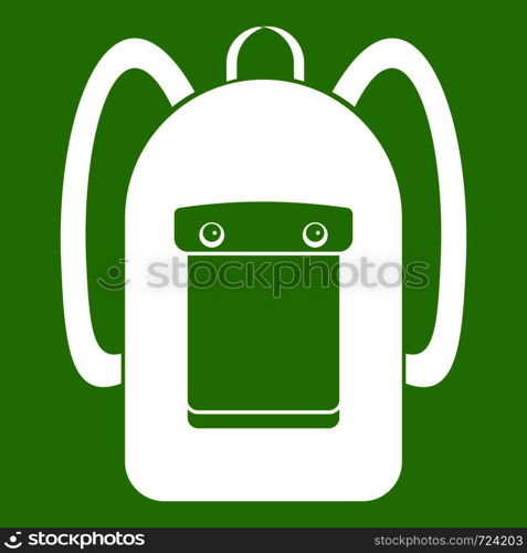 Backpack icon white isolated on green background. Vector illustration. Backpack icon green