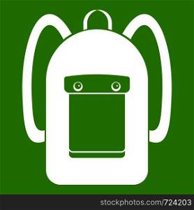 Backpack icon white isolated on green background. Vector illustration. Backpack icon green