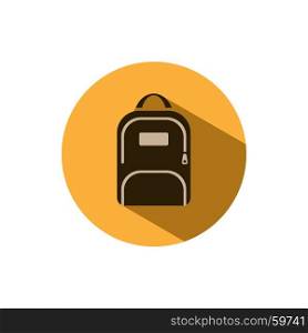 Backpack icon with shadow on a yellow circle