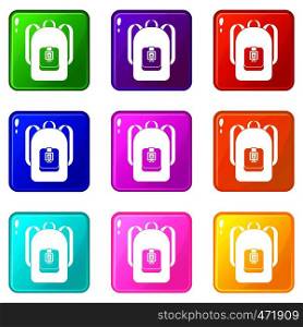 Backpack icons of 9 color set isolated vector illustration. Backpack icons 9 set
