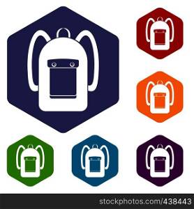Backpack icons set hexagon isolated vector illustration. Backpack icons set hexagon
