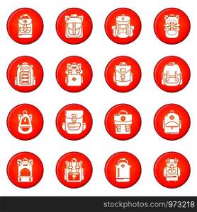 Backpack icons set vector red circle isolated on white background . Backpack icons set red vector