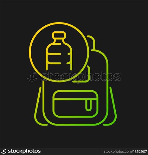 Backpack made from plastic gradient vector icon for dark theme. Repurposing discarded water bottles. Sustainable bags. Thin line color symbol. Modern style pictogram. Vector isolated outline drawing. Backpack made from plastic gradient vector icon for dark theme