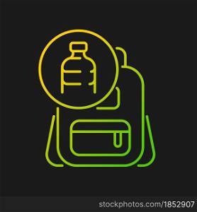 Backpack made from plastic gradient vector icon for dark theme. Repurposing discarded water bottles. Sustainable bags. Thin line color symbol. Modern style pictogram. Vector isolated outline drawing. Backpack made from plastic gradient vector icon for dark theme