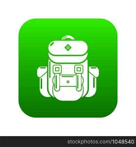 Backpack tourism icon green vector isolated on white background. Backpack tourism icon green vector