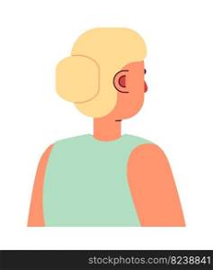 Backside blonde woman with bun hairstyle semi flat color vector character. Editable figure. Half body person on white. Simple cartoon style spot illustration for web graphic design and animation. Backside blonde woman with bun hairstyle semi flat color vector character