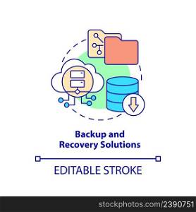 Backup and recovery solutions concept icon. Tool for online workplace abstract idea thin line illustration. Isolated outline drawing. Editable stroke. Arial, Myriad Pro-Bold fonts used. Backup and recovery solutions concept icon