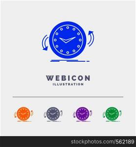 Backup, clock, clockwise, counter, time 5 Color Glyph Web Icon Template isolated on white. Vector illustration. Vector EPS10 Abstract Template background