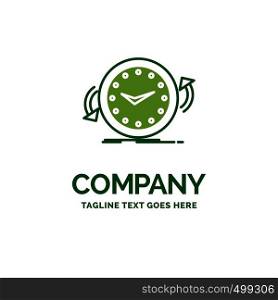 Backup, clock, clockwise, counter, time Flat Business Logo template. Creative Green Brand Name Design.