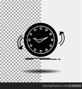 Backup, clock, clockwise, counter, time Glyph Icon on Transparent Background. Black Icon. Vector EPS10 Abstract Template background